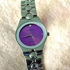 FOSSIL WATCH PINK FACE LADIES DIAMOND GEM SET ARKITEKT
